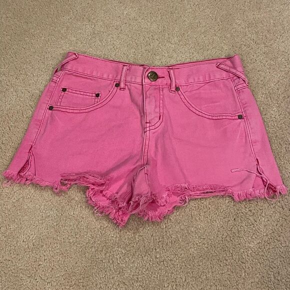 NWOT Free People Pink Cut Off Denim Shorts - Picture 2 of 7